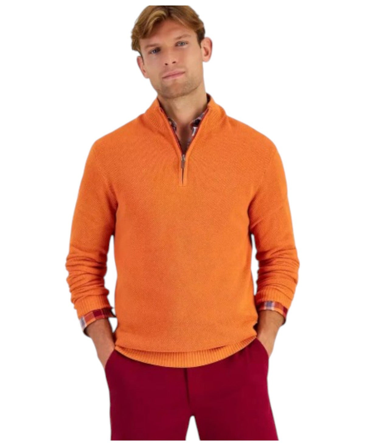 Club Room Mens Regular fit Long Sleeve Quarter zip Sweater XL Collared Orange