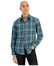 Sun + Stone Mens Regular fit Long Sleeve Button-Up Shirt Medium Blue Plaid