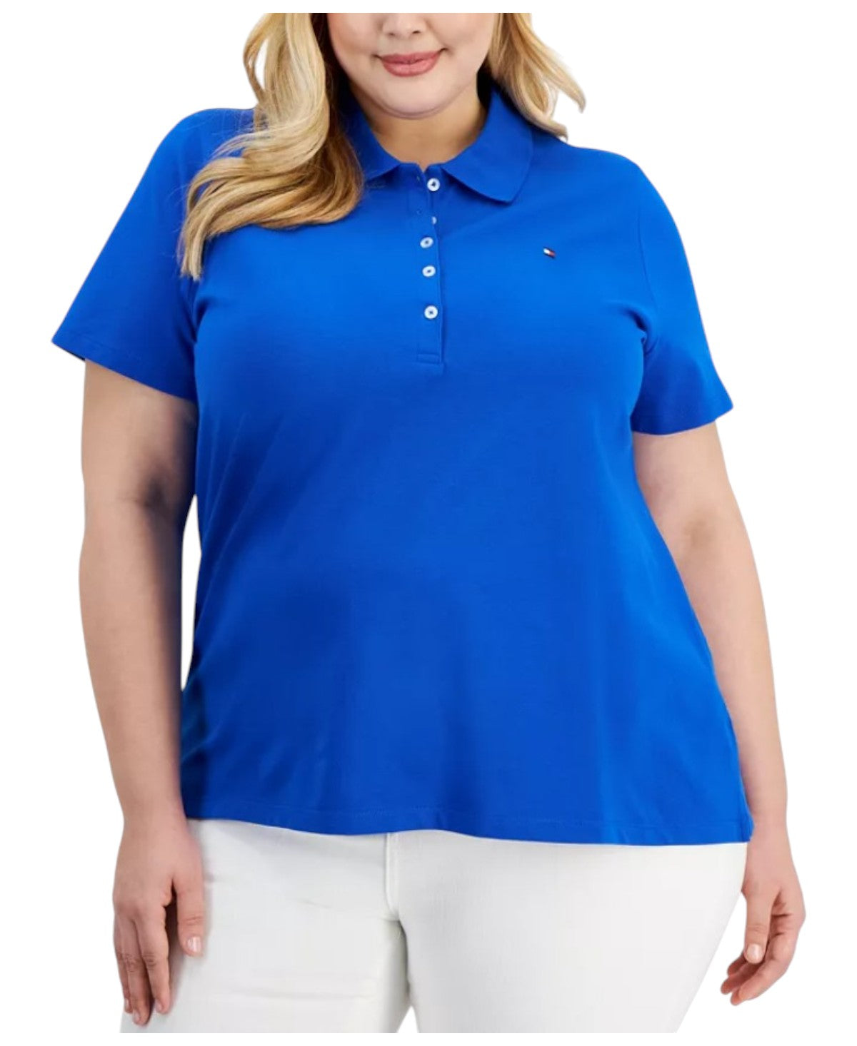 Tommy Hilfiger Womens Regular fit Short Sleeve Polo Shirt 1X Blue Solid