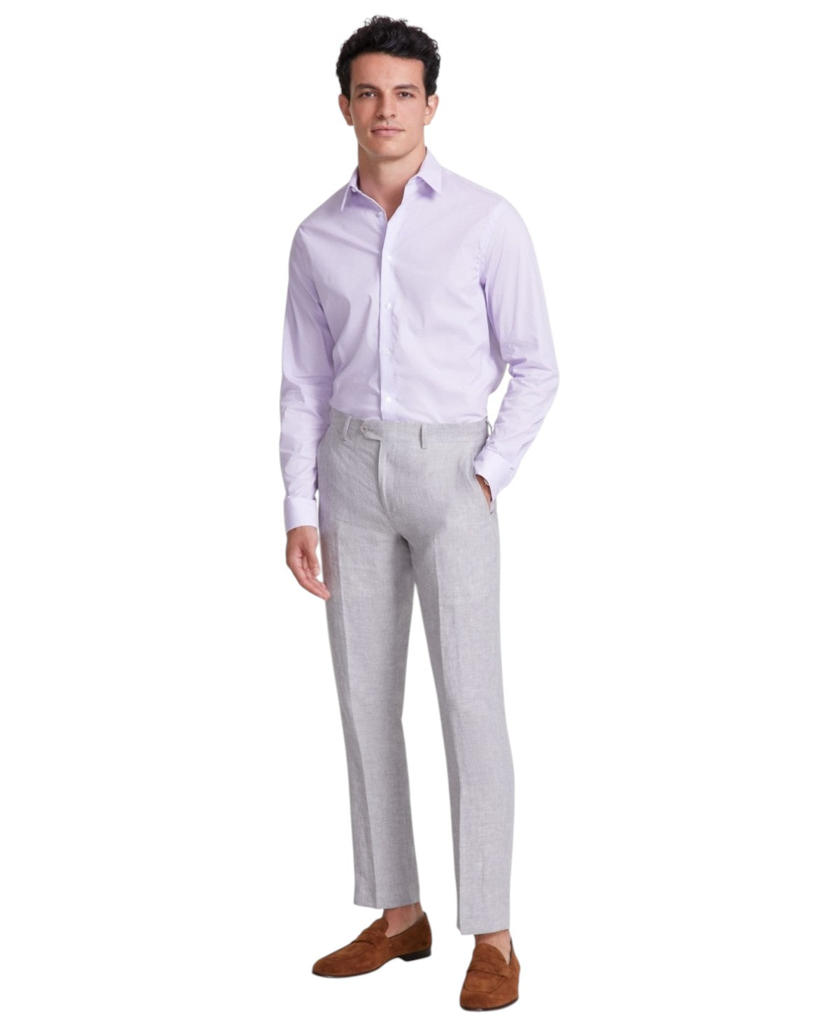 Bar Iii Mens Slim fit Dress Pants 33 / 30 Light Grey Chambray Solid Linen