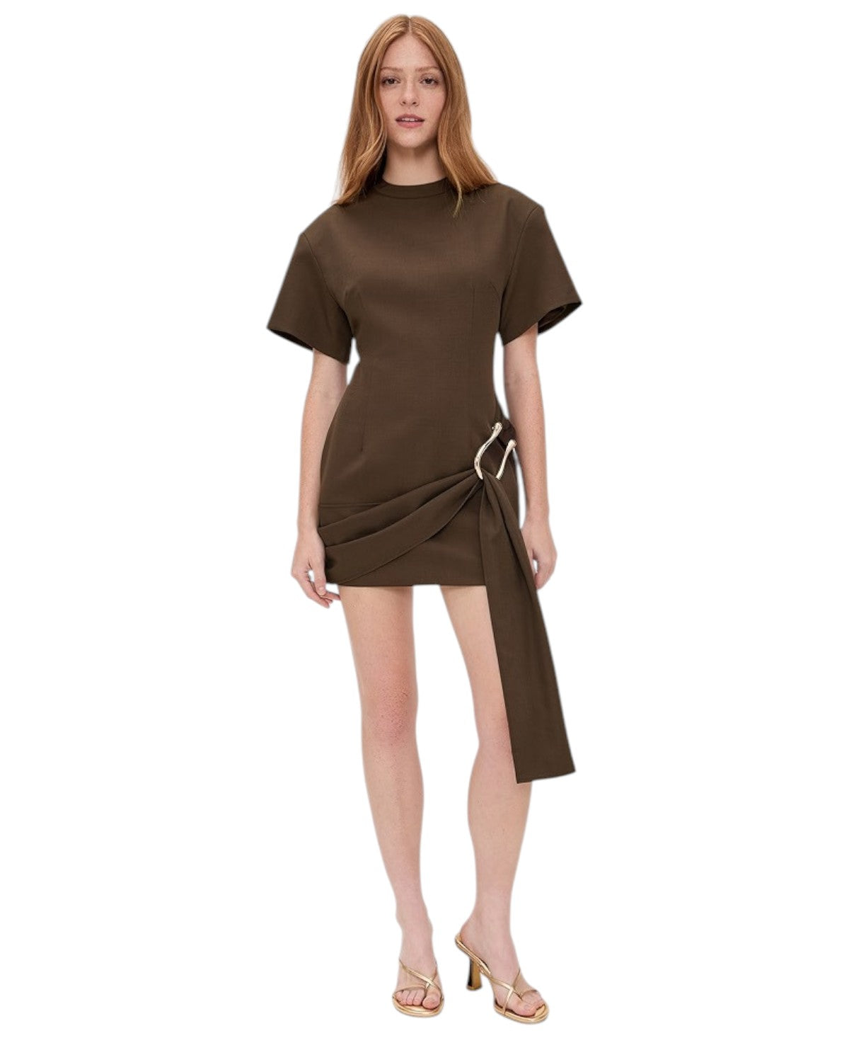 Lioness Womens Regular fit Short Sleeve T-Shirt Dress XXS Brown Solid