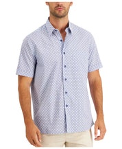 Club Room Mens Regular fit Short Sleeve Button-Up Shirt XL Light Blue Geometric