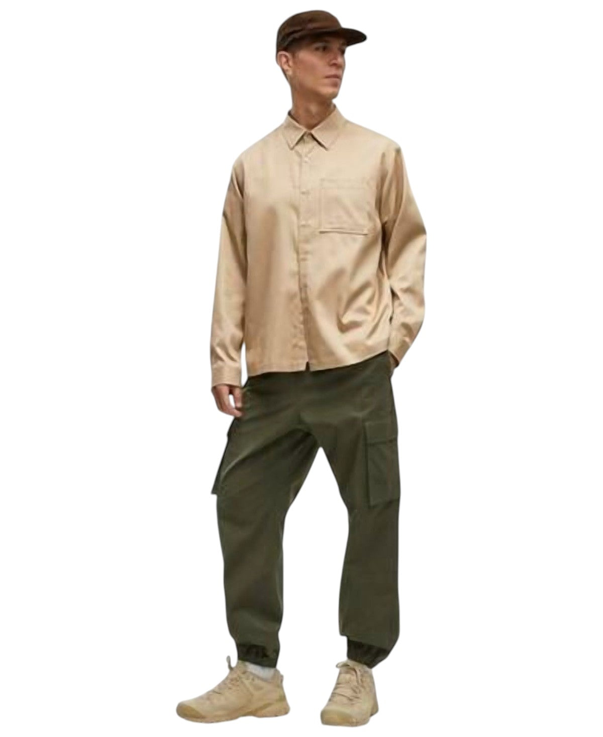 Mode of One Mens Regular fit Long Sleeve Button-Up Shirt Medium Beige Solid
