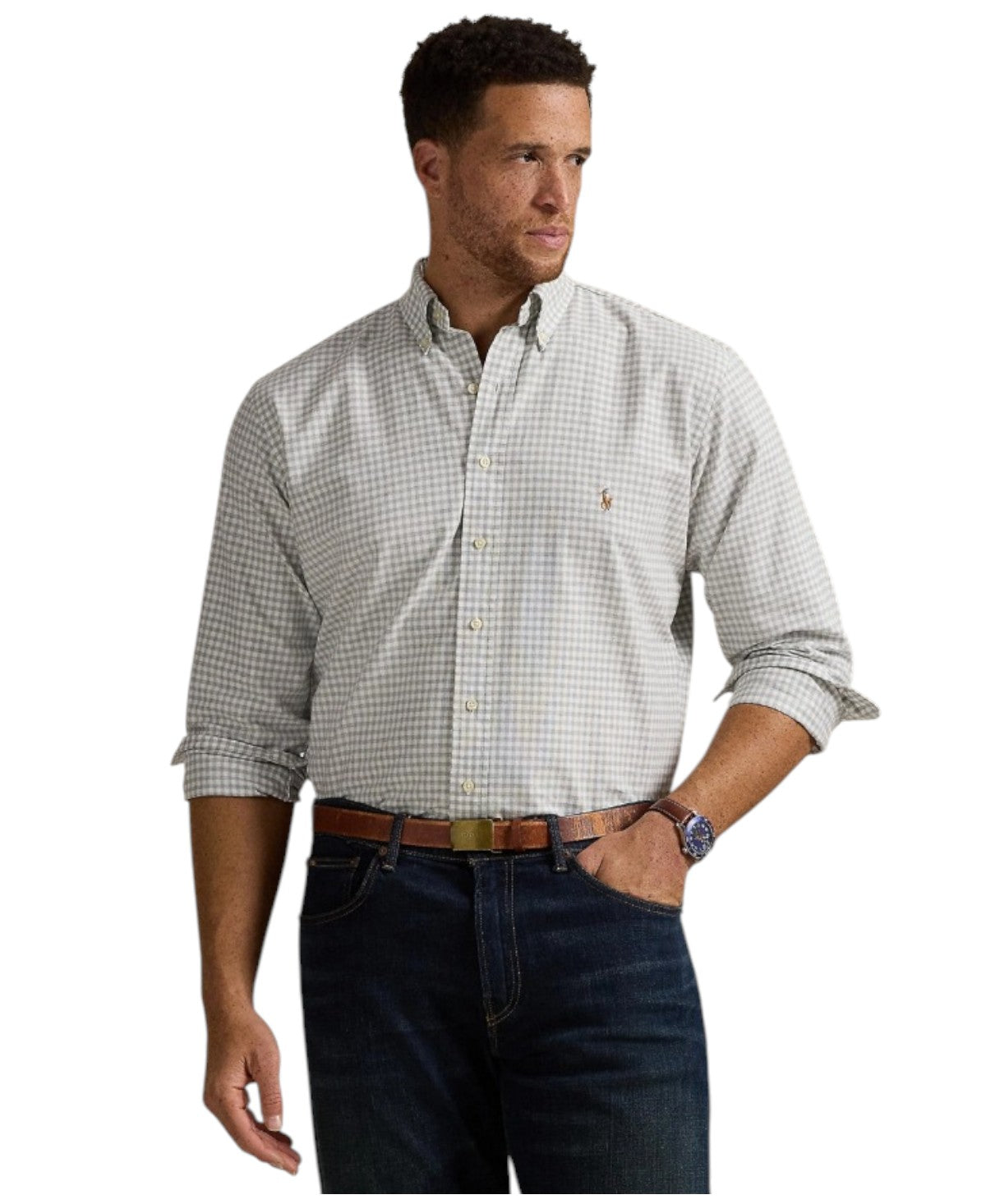 Polo Ralph Lauren Mens Regular fit Long Sleeve Button-Up Shirt 2XLT Grey Check