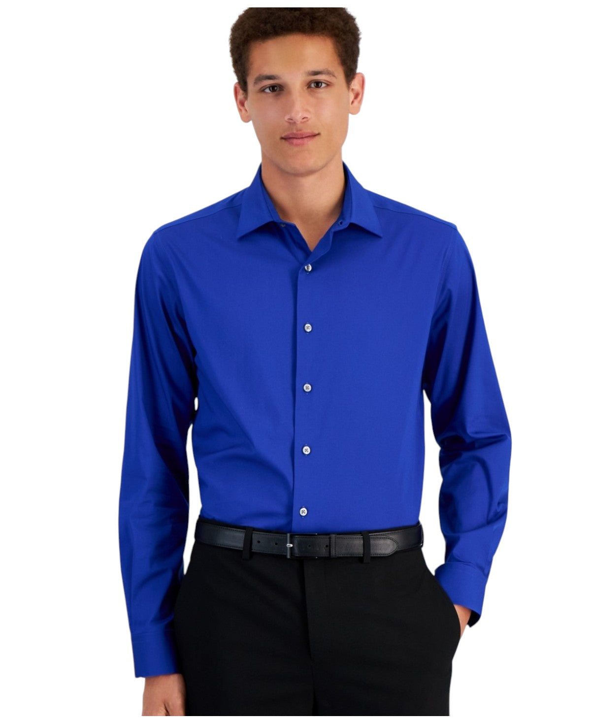 Alfani Mens Slim fit Dress Shirt L 16-16.5 32-33 Royal Blue Solid