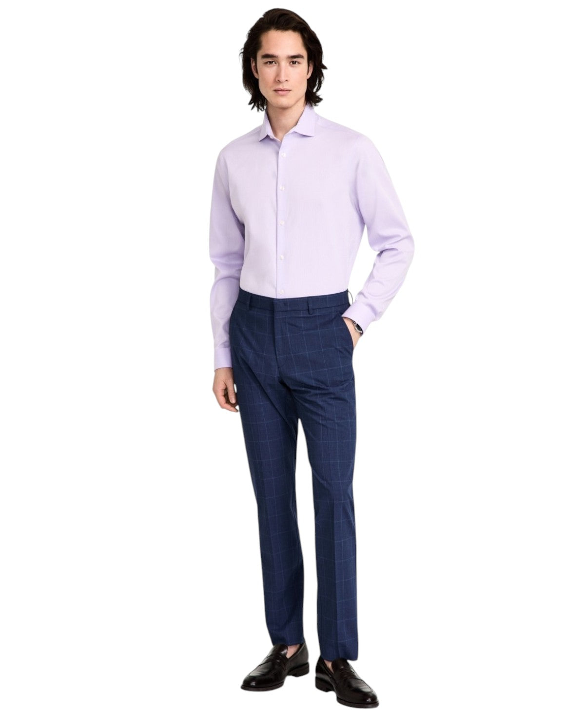 Tommy Hilfiger Mens Modern fit Dress Pants 36 / 34 Navy Blue Plaid Stretch