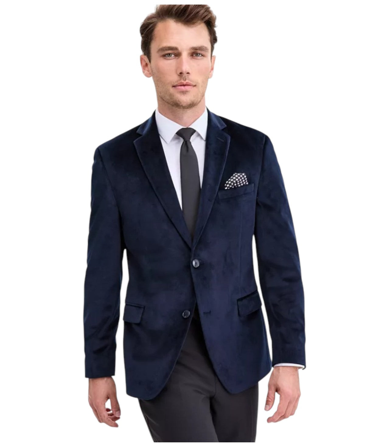 Bar III Mens Slim fit Velvet Sport Coat Blazer 40 L Navy Blue Solid Stretch