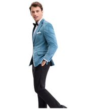 Bar III Mens Slim fit Velvet Sport Coat Blazer 40 L Aqua Blue Solid Stretch