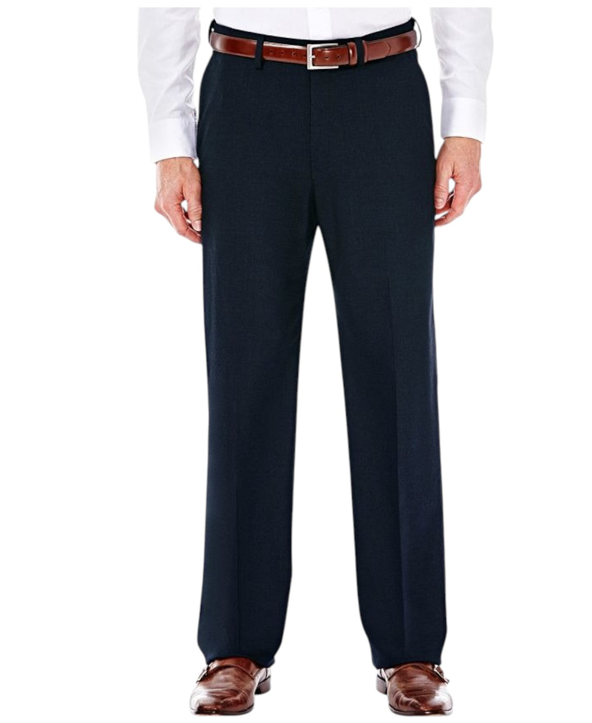 Haggar Mens Classic fit Dress Pants 42 / 30 Navy Blue Solid Stretch