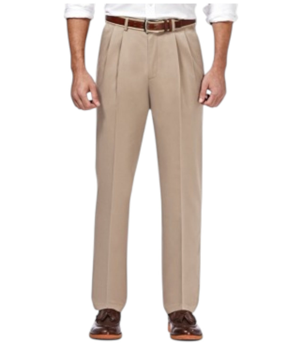 Haggar Mens Classic fit Dress Pants 38 / 34 Beige Solid Stretch