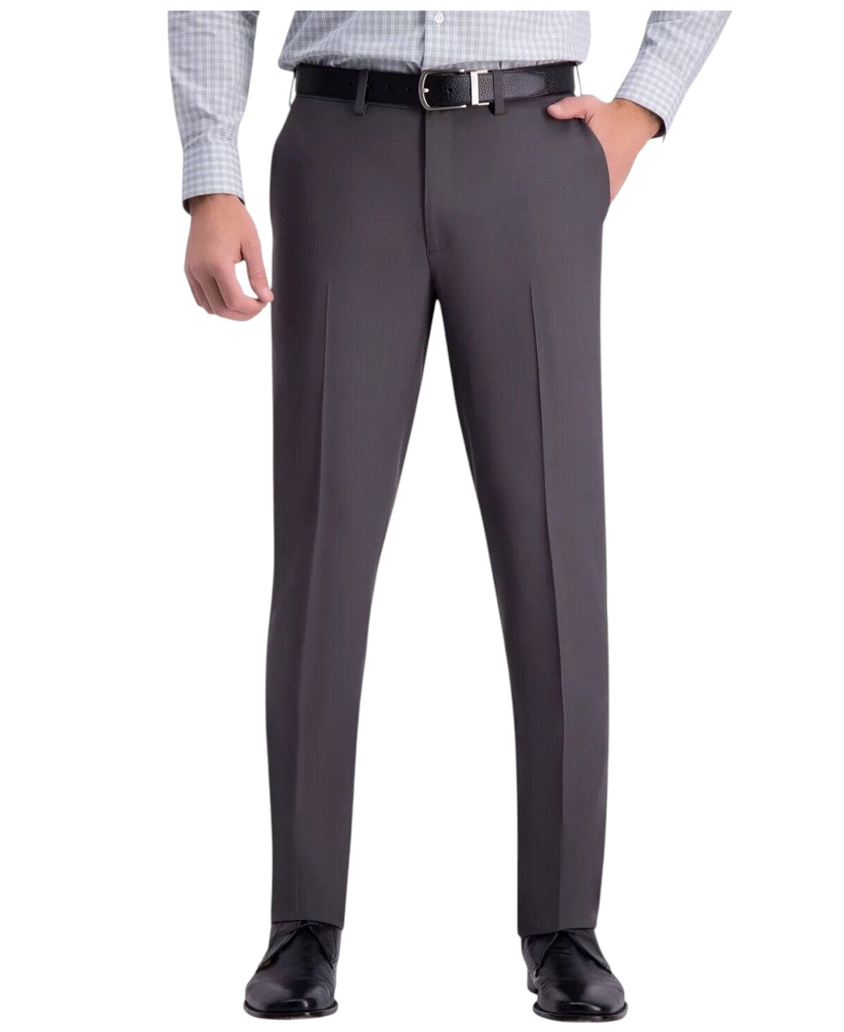 Haggar Mens Slim fit Dress Pants 33 / 32 Grey Solid Stretch
