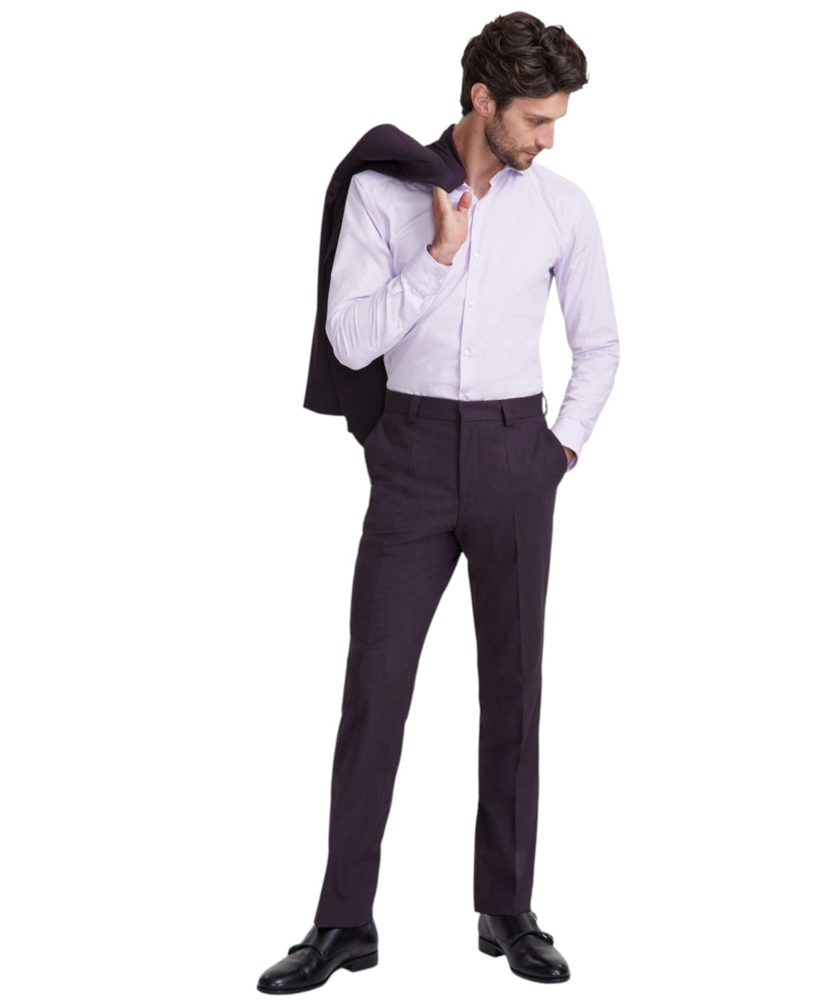 Hugo Boss Mens Modern fit Dress Pants 34 / 32 Burgundy Purple Solid Stretch Wool