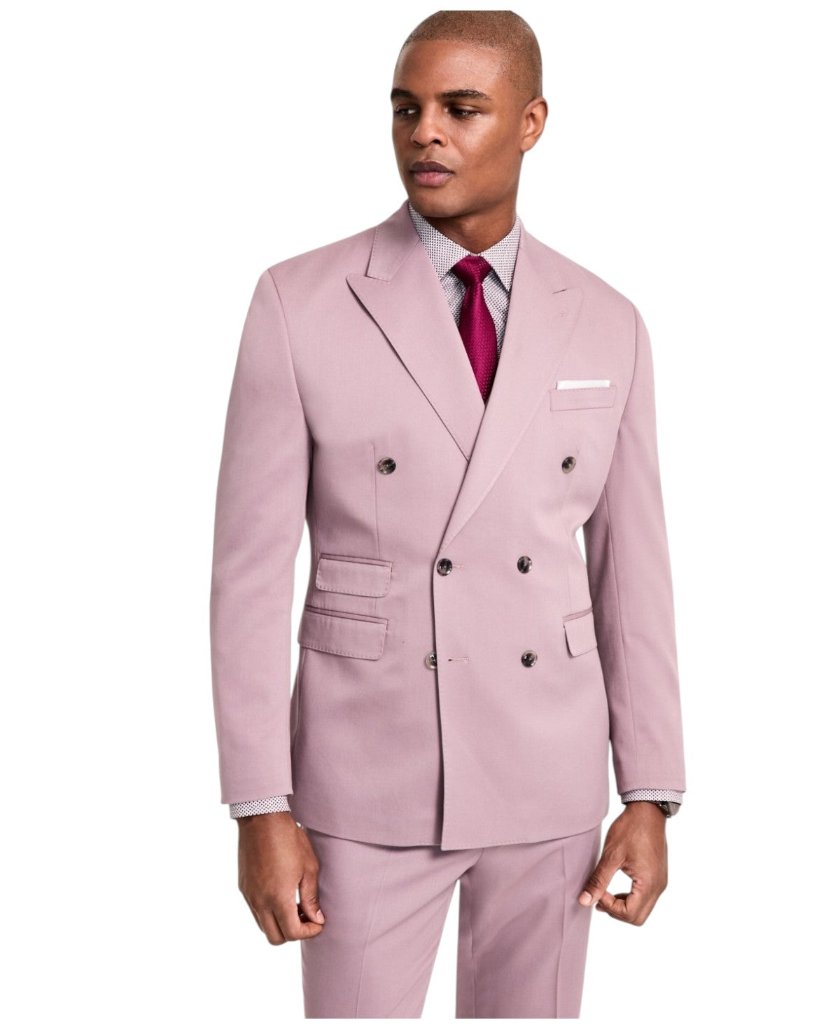Tayion Mens Classic fit Double Breasted Suit Jacket Blazer 44 S Purple Solid