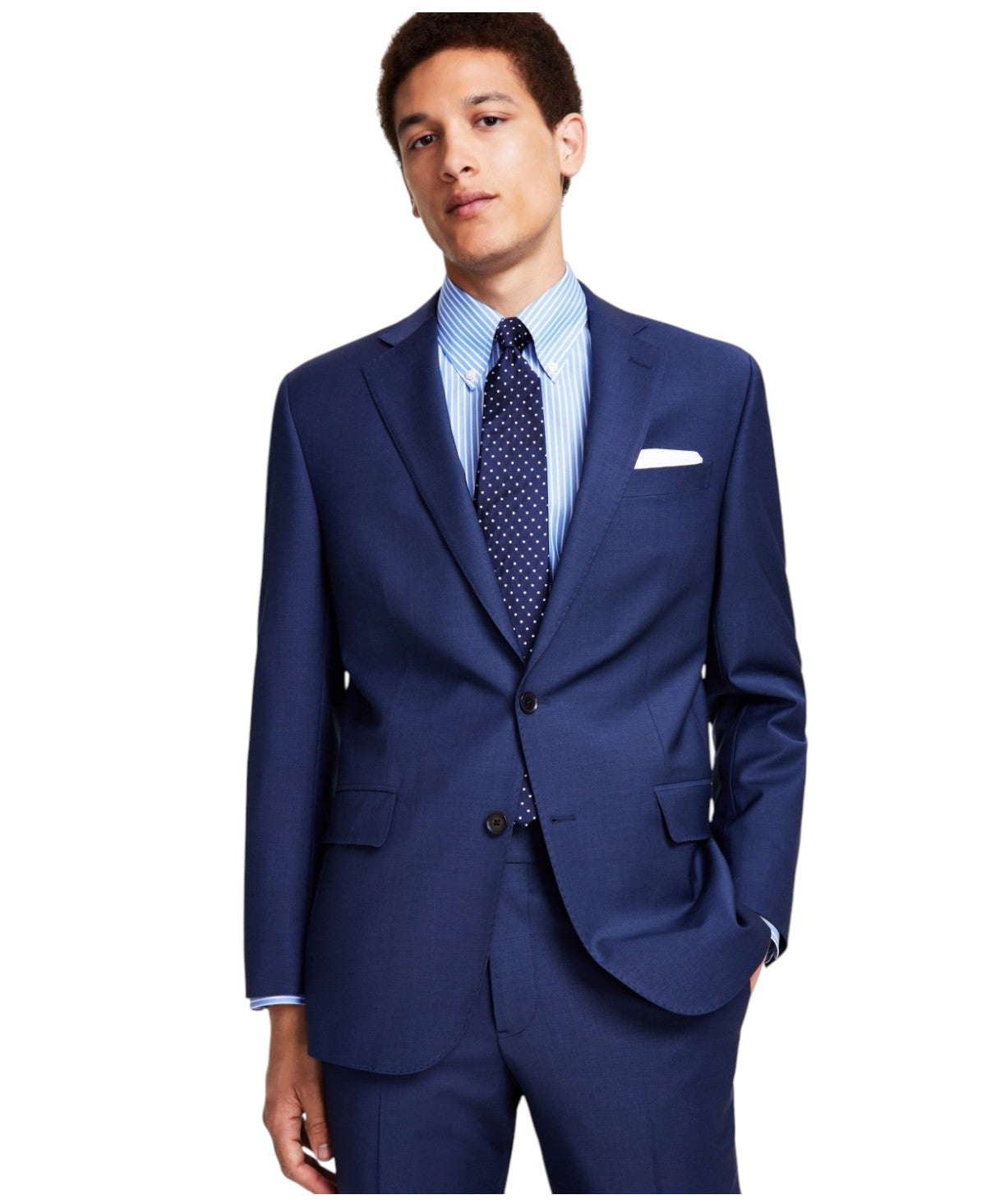Brooks Brothers Mens Classic fit Suit Jacket Blazer 44 L Navy Blue Solid Stretch