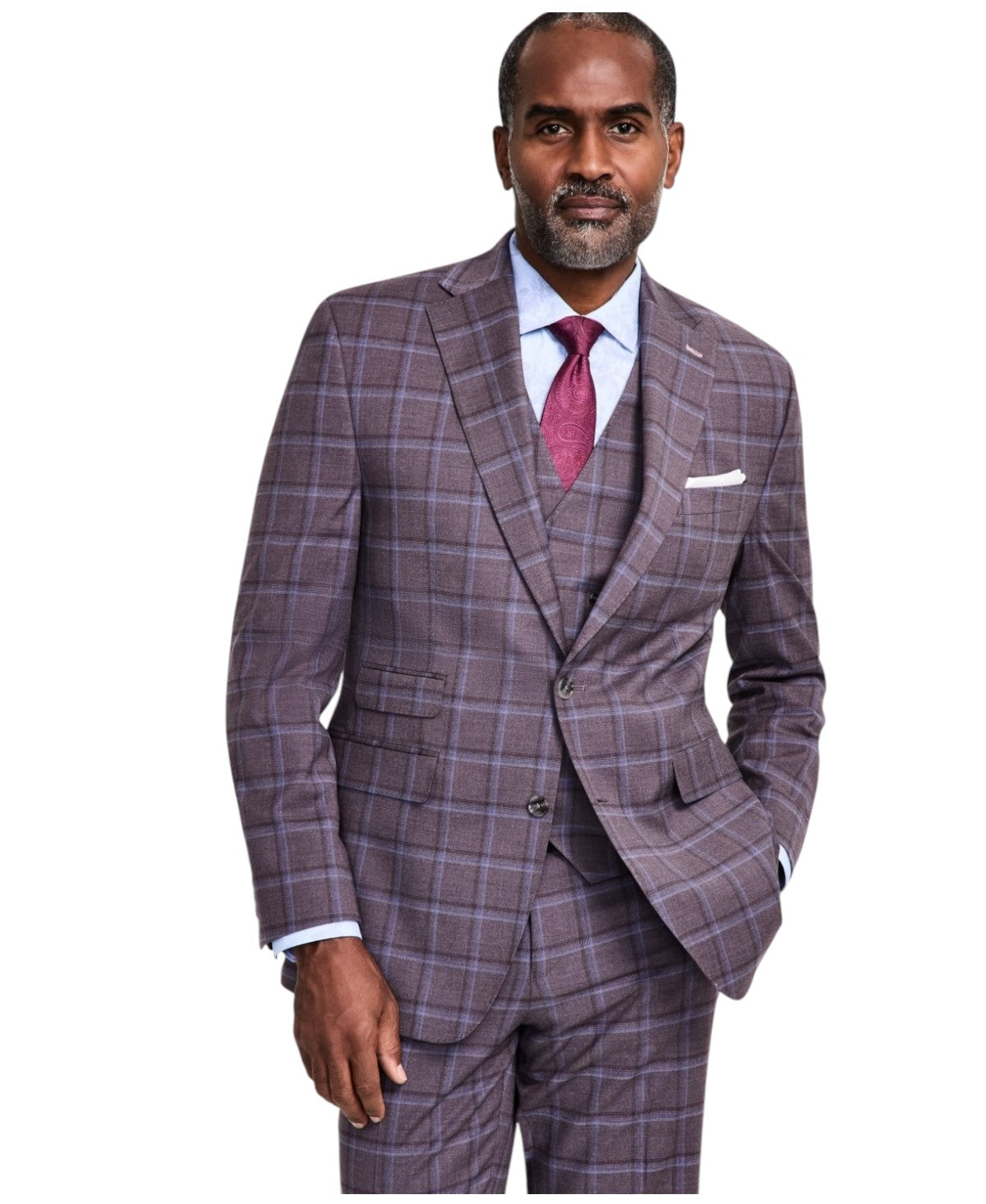 Tayion Mens Regular fit Suit Jacket Blazer 42 R Purple Plaid Stretch