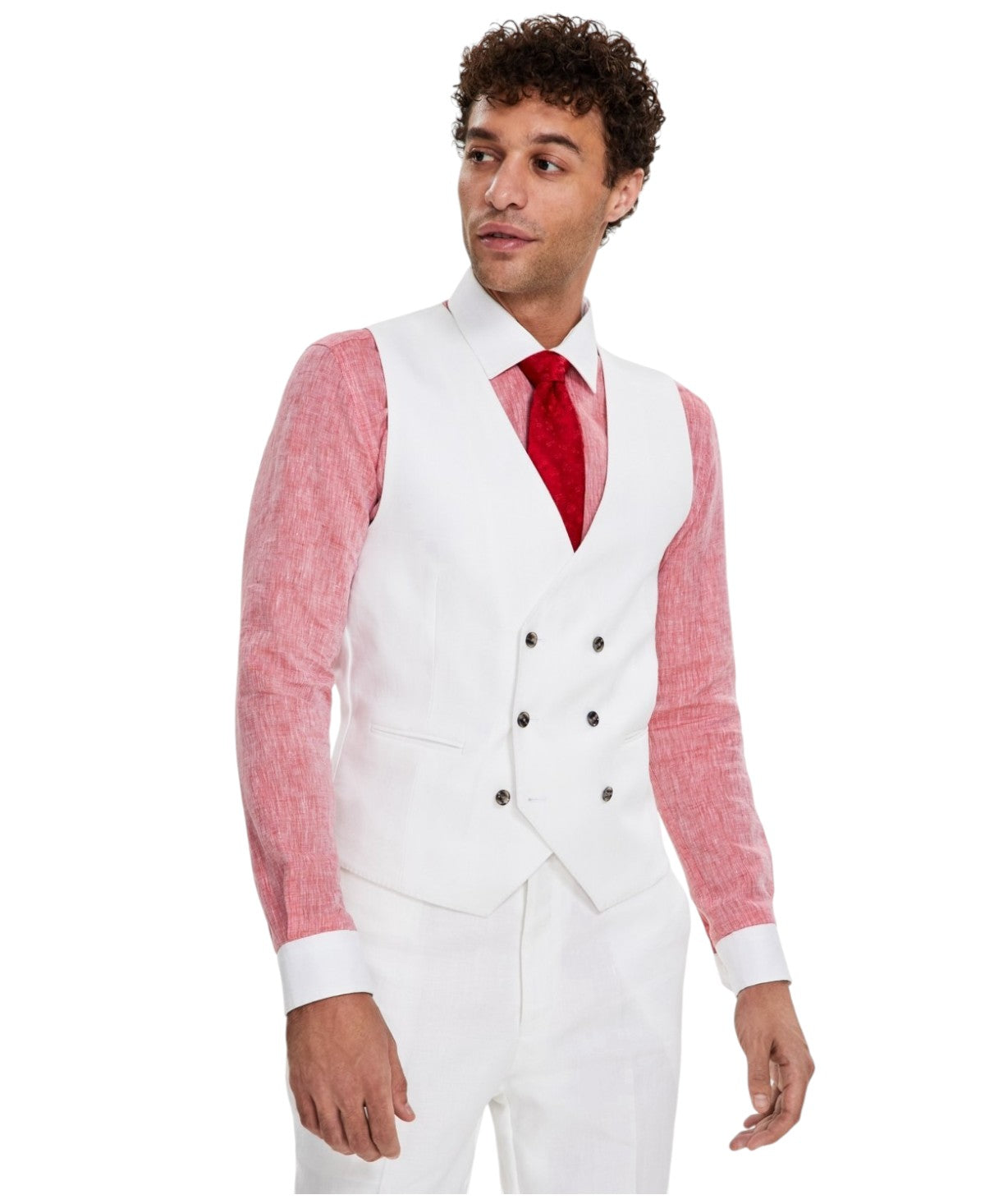 Tayion Mens Classic fit Double Breasted Button-Up Suit Vest Small White Solid