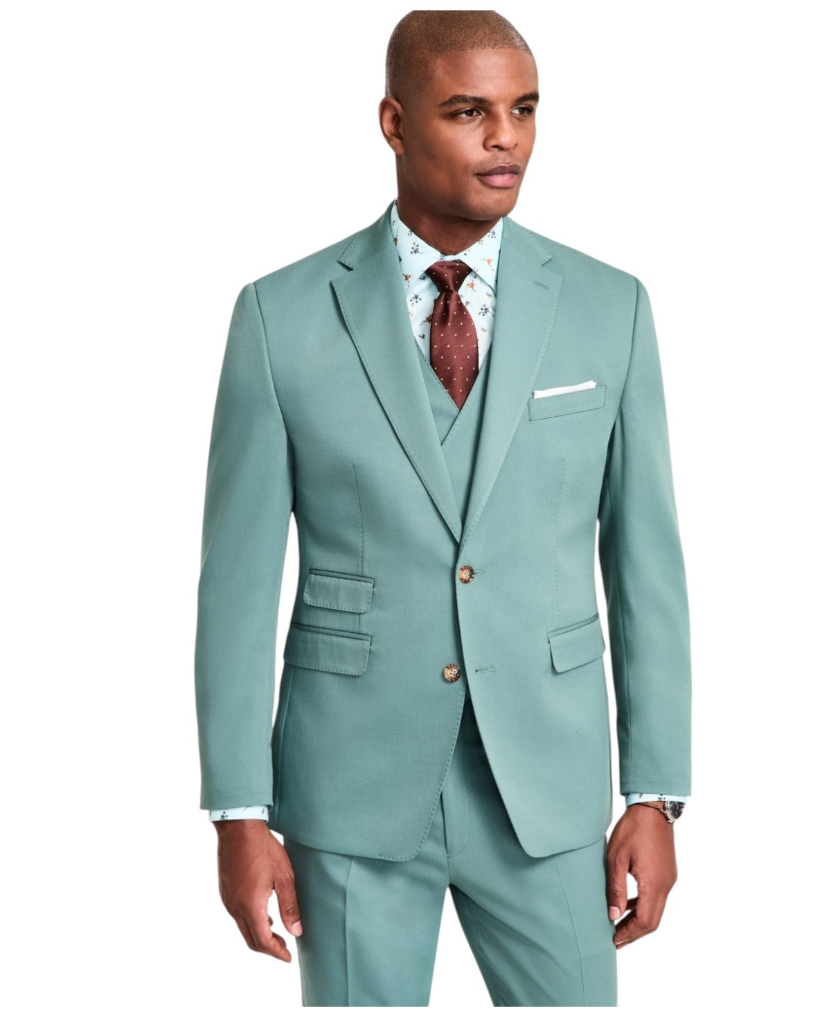 Tayion Mens Classic fit Suit Jacket Blazer 44 R Green Solid Stretch