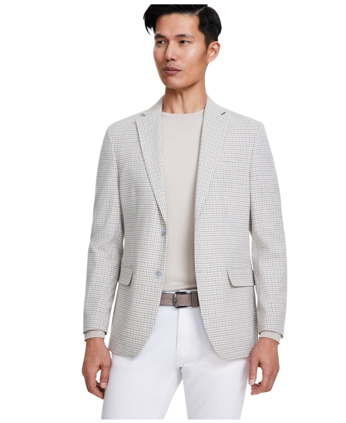 Tommy Hilfiger Mens Modern fit Sport Coat Blazer 44 L Beige Plaid Stretch