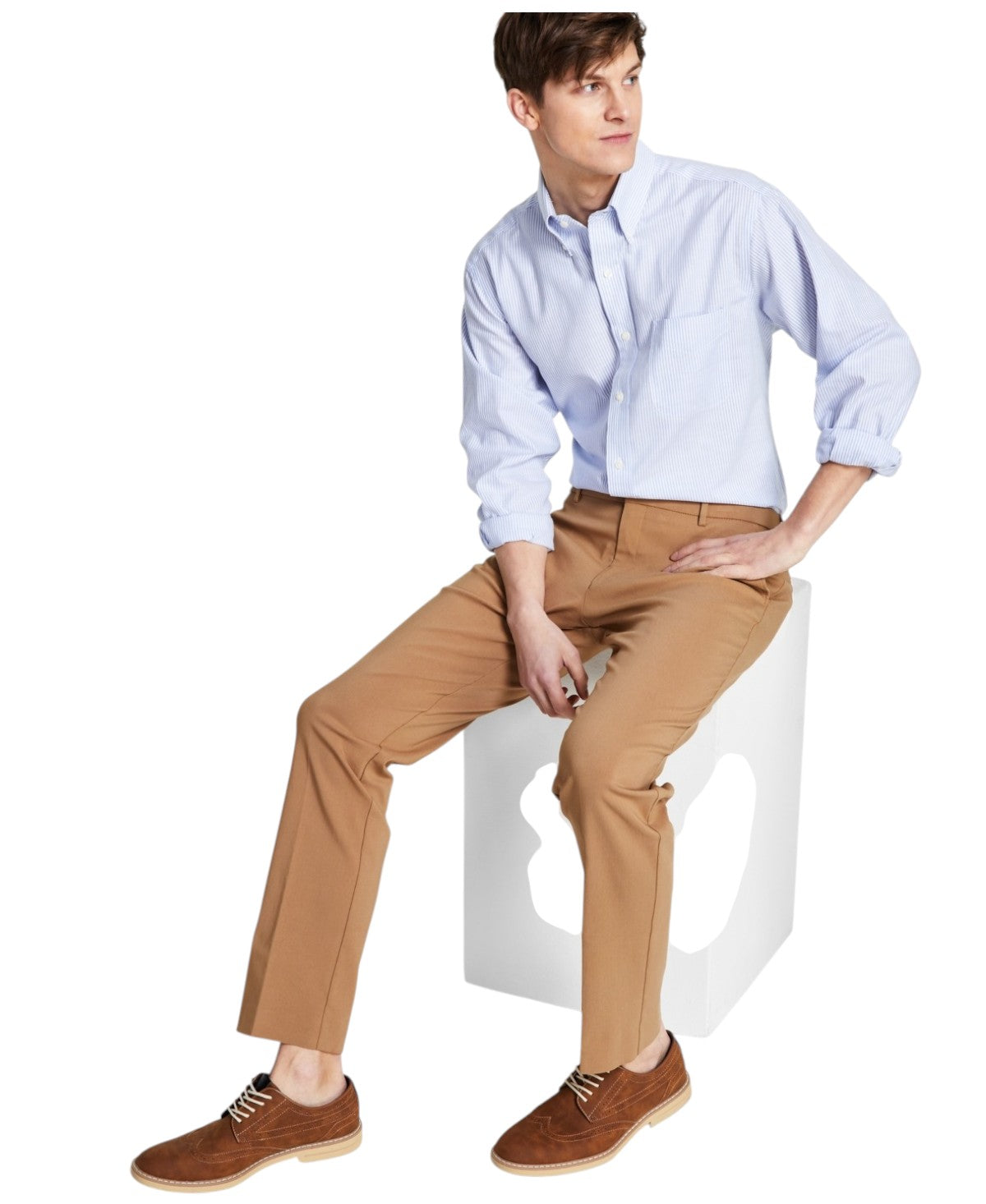 Tommy Hilfiger Mens Modern fit Dress Pants 33 / 30 Beige Solid Stretch