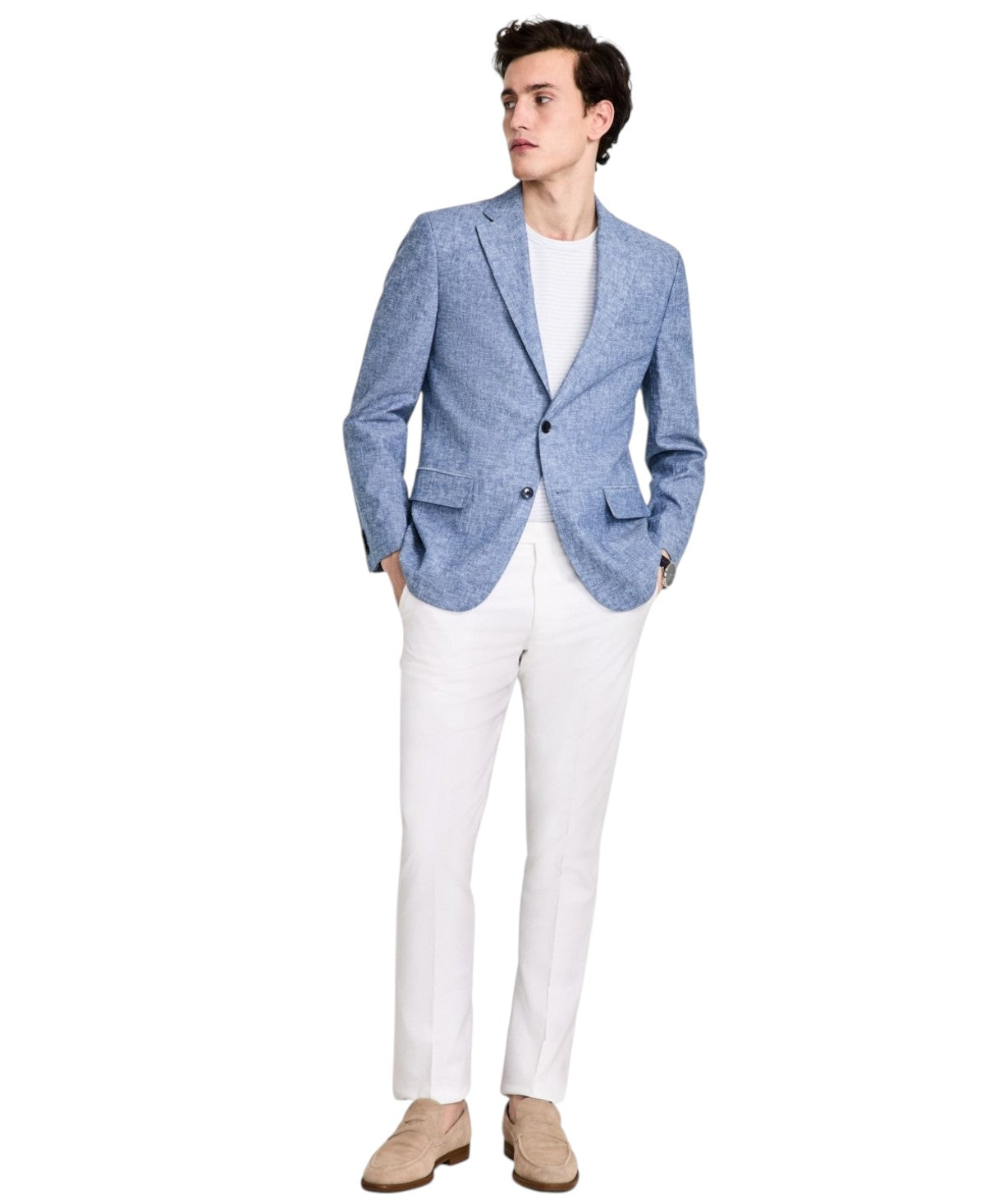 Tommy Hilfiger Mens Modern fit Sport Coat Blazer 50 R Blue Solid Stretch Linen