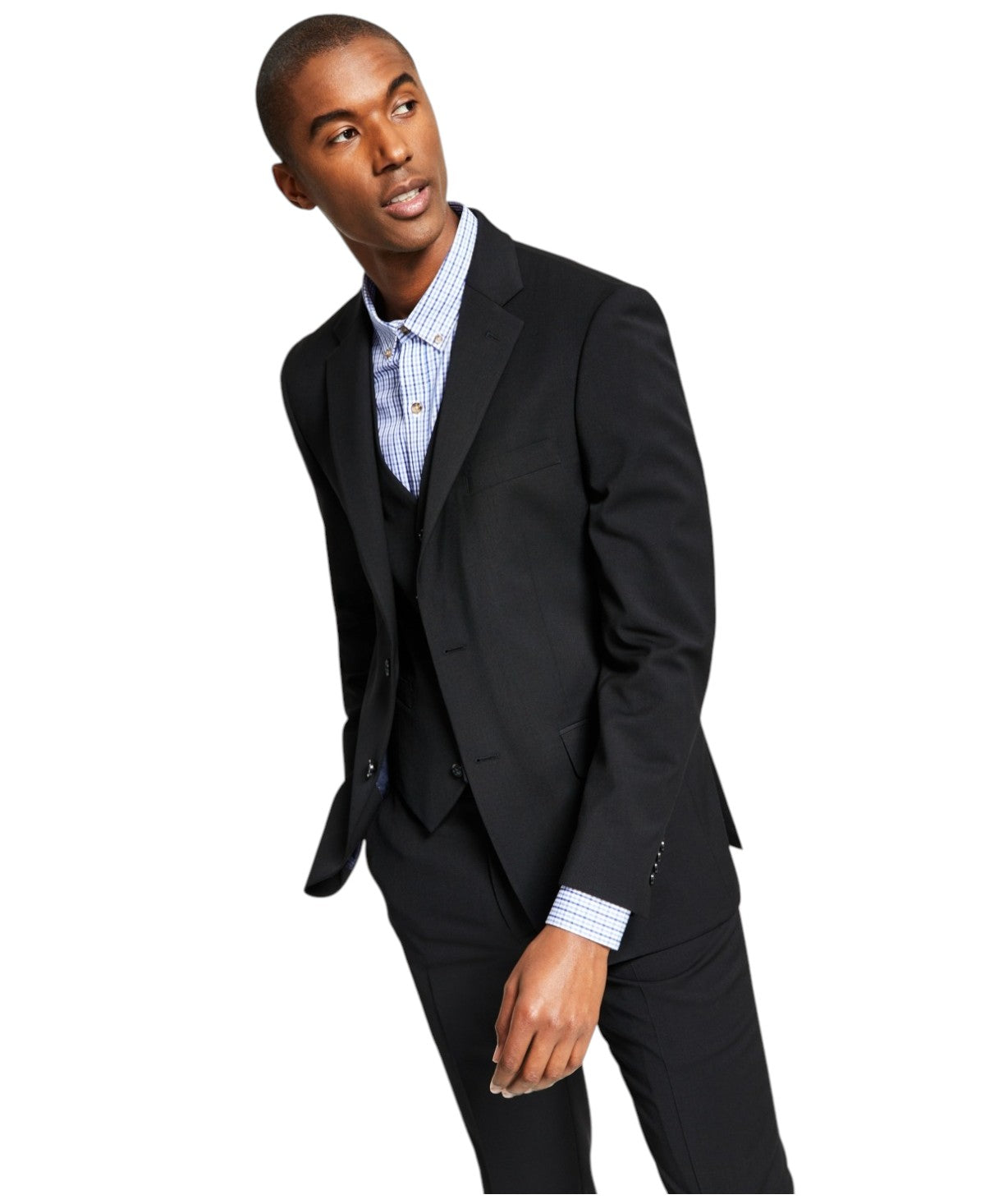 Tommy Hilfiger Mens Modern fit Suit Jacket Blazer 42 L Black Solid Stretch