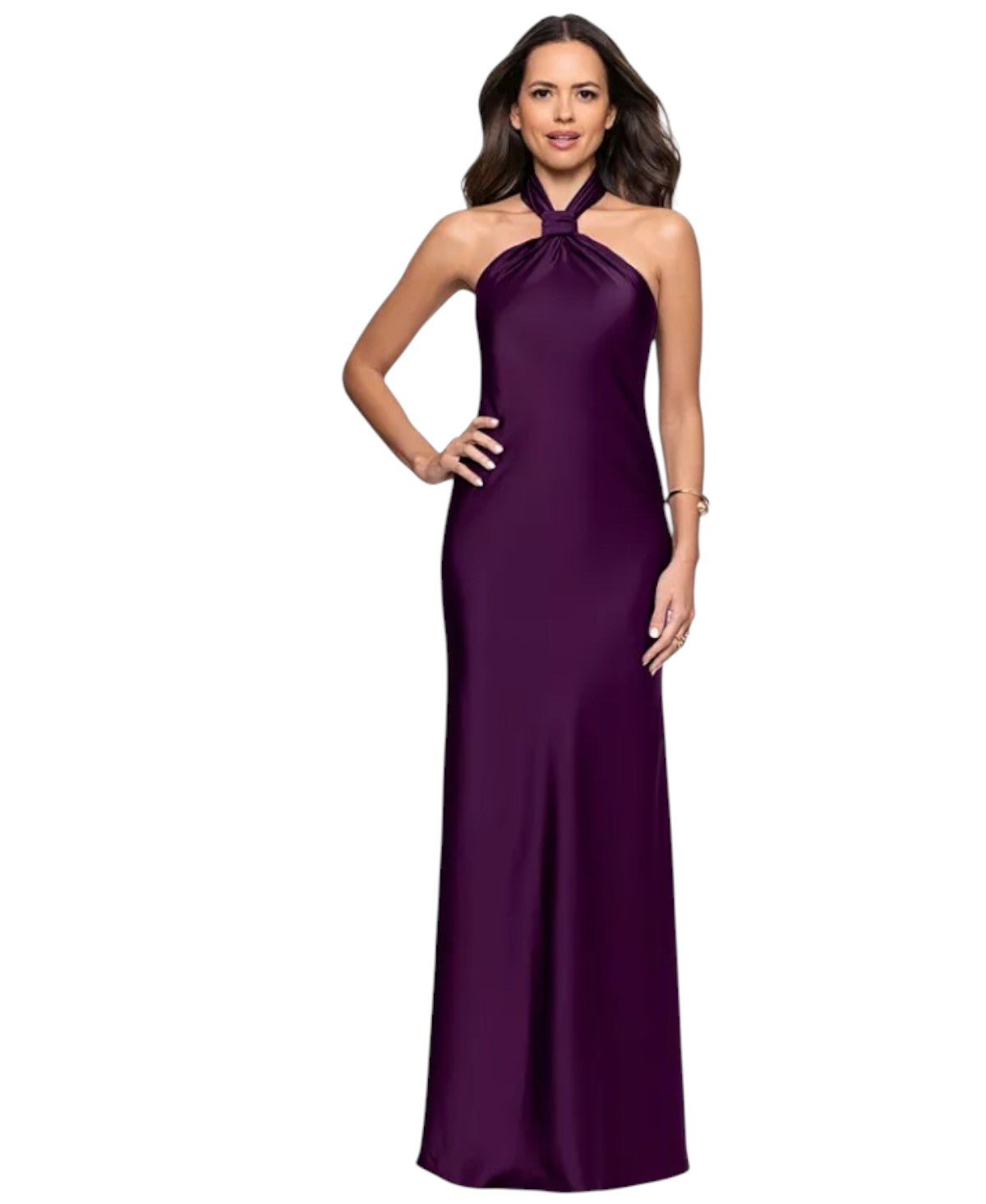 Betsy & Adam Women's Knot Front Long Halter Dress 8 Purple
