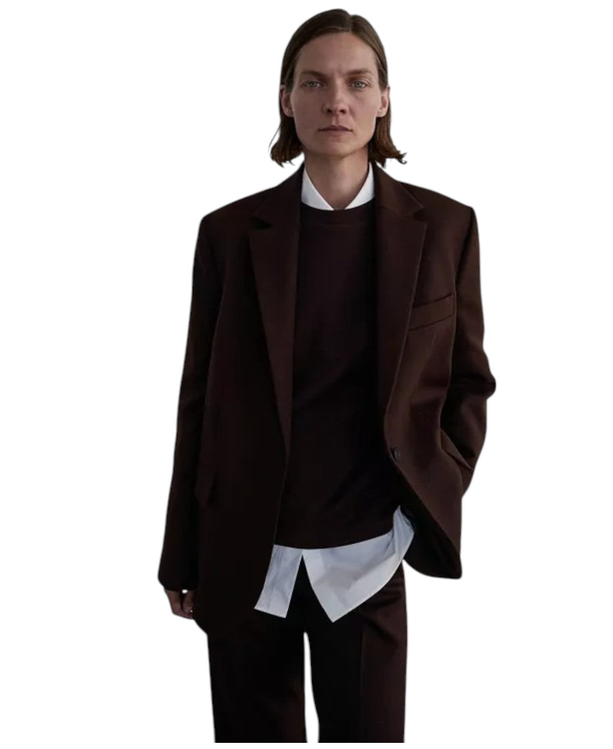 MANGO MNG Womens Regular fit Sport Coat Blazer Large Brown Solid Wool