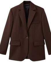 MANGO MNG Womens Regular fit Sport Coat Blazer Large Brown Solid Wool