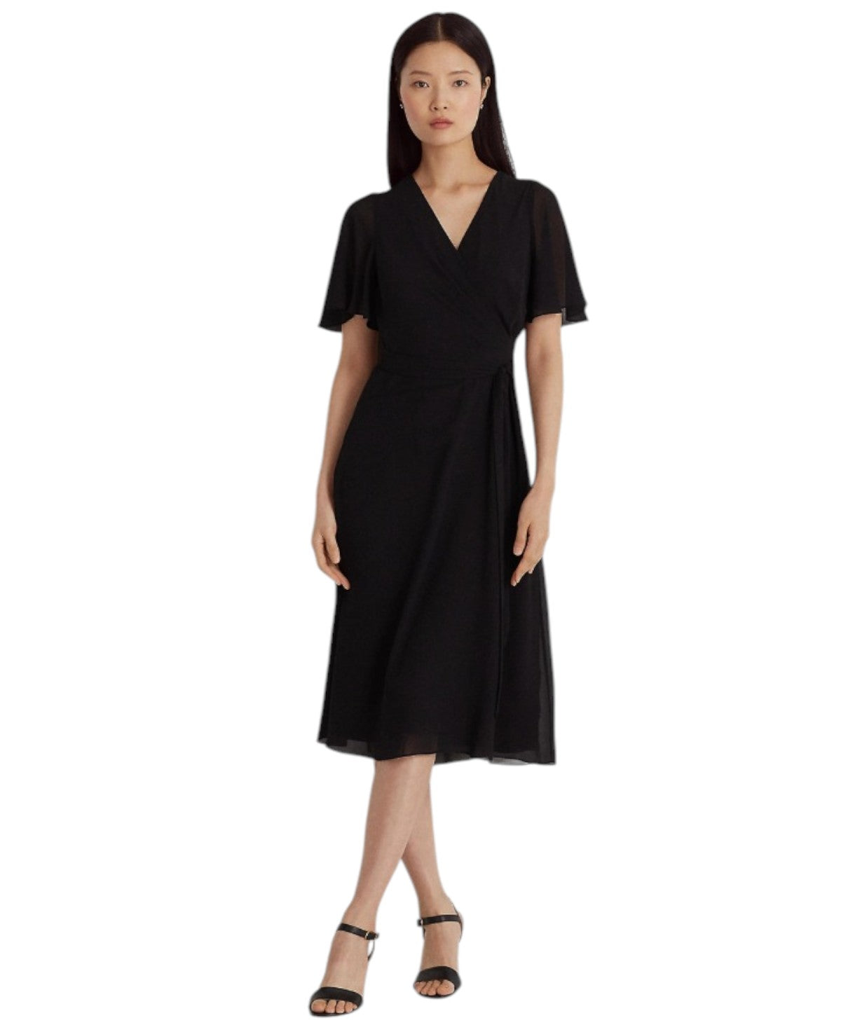 Lauren Ralph Lauren Womens Regular fit Short Sleeve V Neck Dress 14 Black Solid