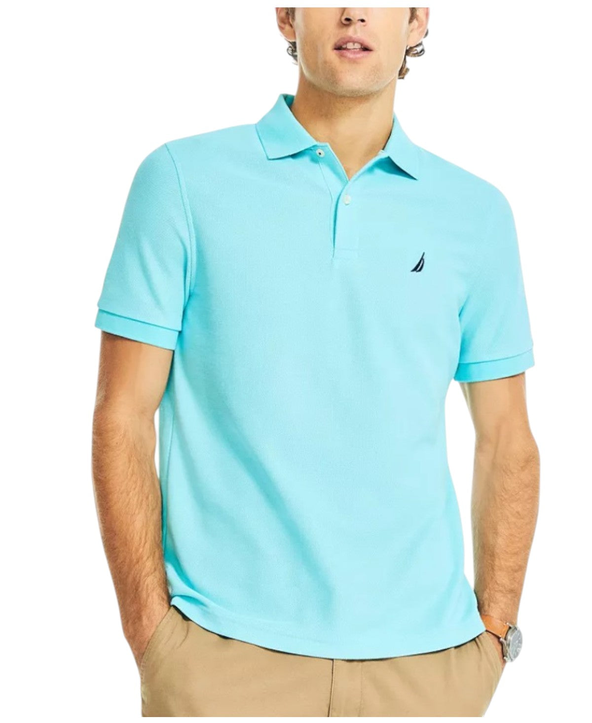 Nautica Mens Classic fit Short Sleeve Polo Shirt XL Aqua Blue Solid