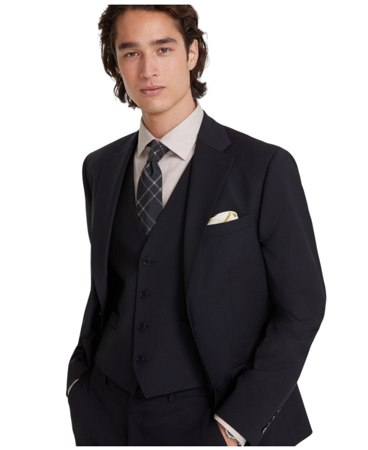Calvin Klein Mens Slim fit Suit Jacket Blazer 42 R Black Solid Stretch Wool