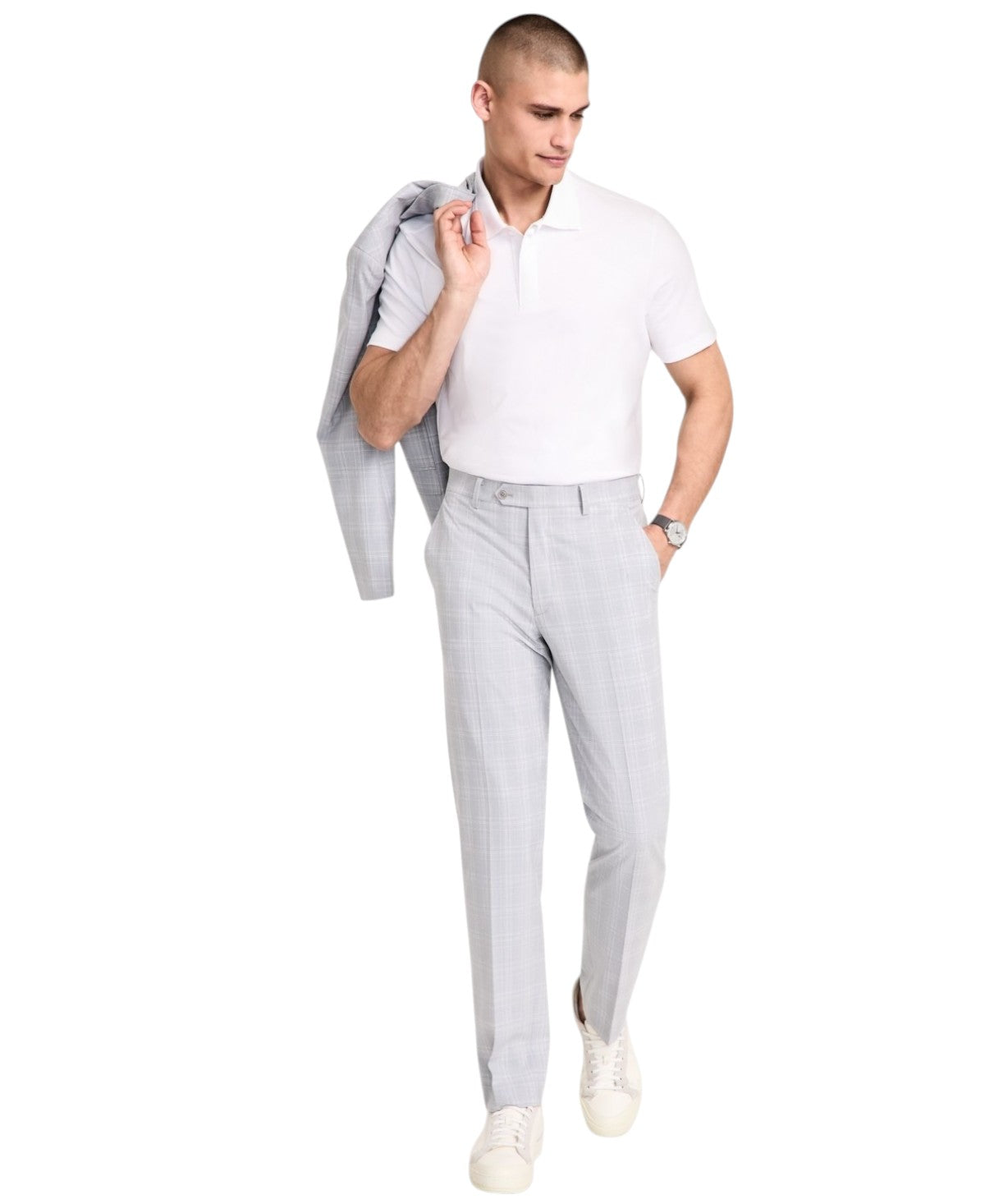 Alfani Mens Slim fit Dress Pants 32 / 30 Light Gray Plaid