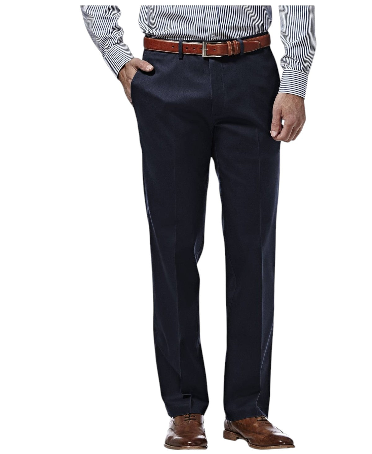 Haggar Mens Straight fit Dress Pants 33 / 32 Navy Blue Solid Stretch