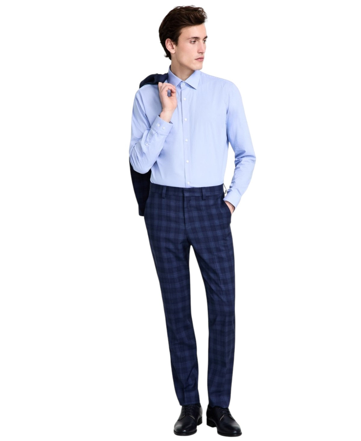Hugo Boss Mens Modern fit Dress Pants 34 / 32 Navy Blue Plaid Stretch Wool