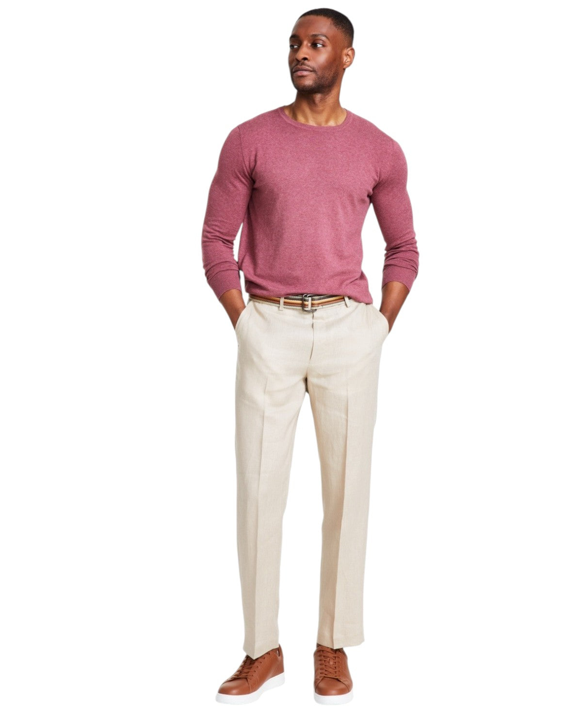 Nautica Mens Modern fit Dress Pants 38 / 32 Beige Solid Stretch Linen