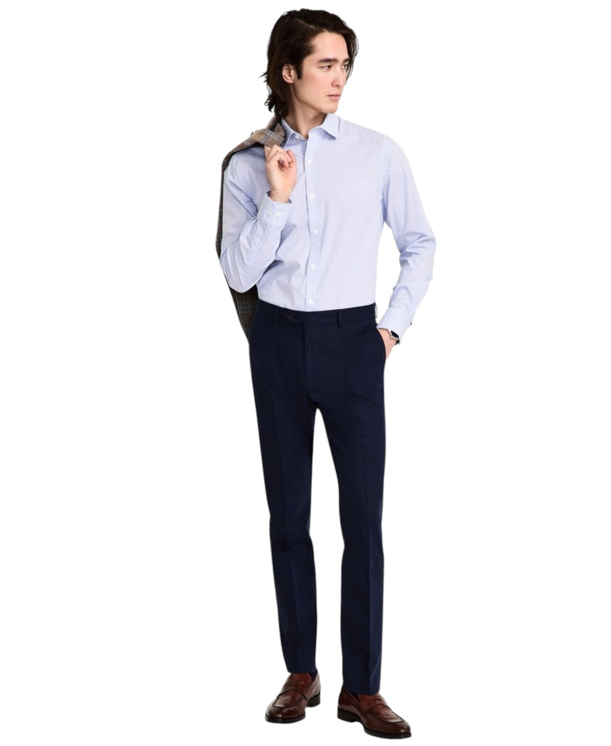 Tommy Hilfiger Mens Modern fit Dress Pants 33 / 32 Navy Blue Solid Stretch Linen