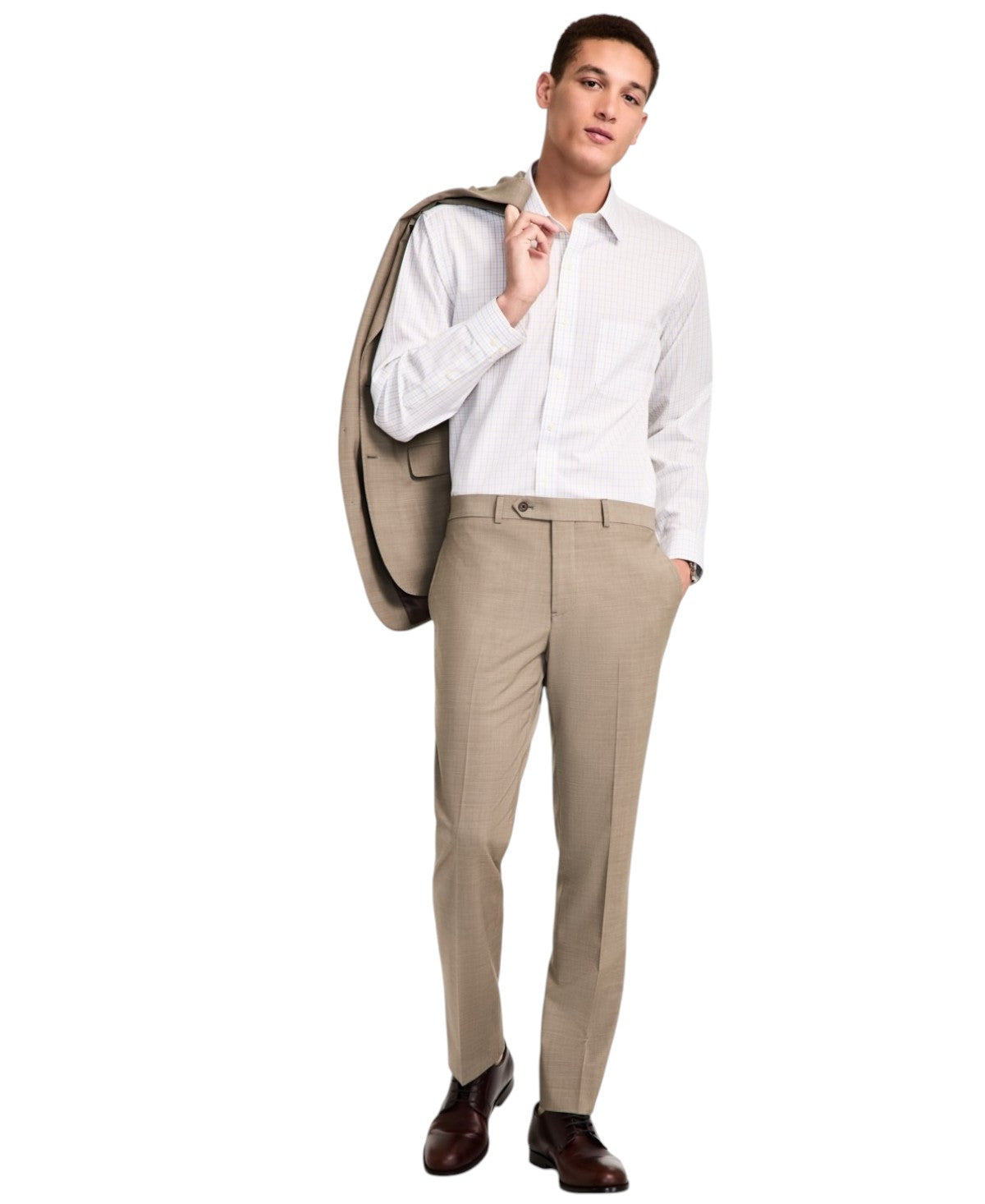 Brooks Brothers Mens Classic fit Dress Pants 32 / 30 Beige Solid Stretch