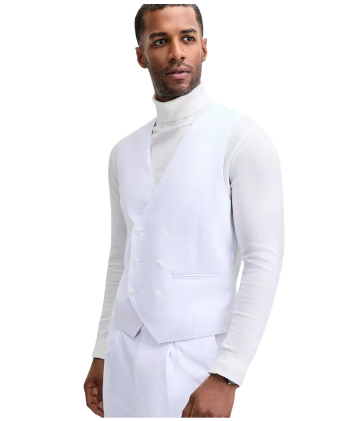 Tayion Mens Regular fit Button-Up Suit Vest Medium White Solid Stretch Linen