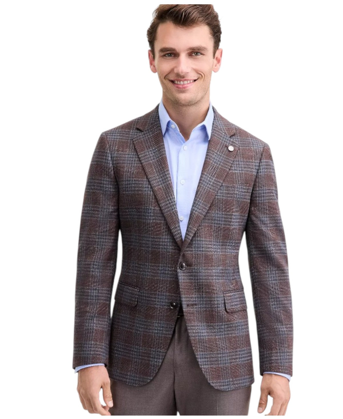 Ted Baker Mens Modern fit Suit Jacket Blazer 44 L Brown Burgundy Plaid Stretch