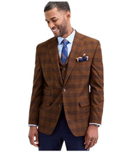 Tayion Collection Mens Classic fit Suit Jacket Blazer 44 R Brown Plaid Stretch