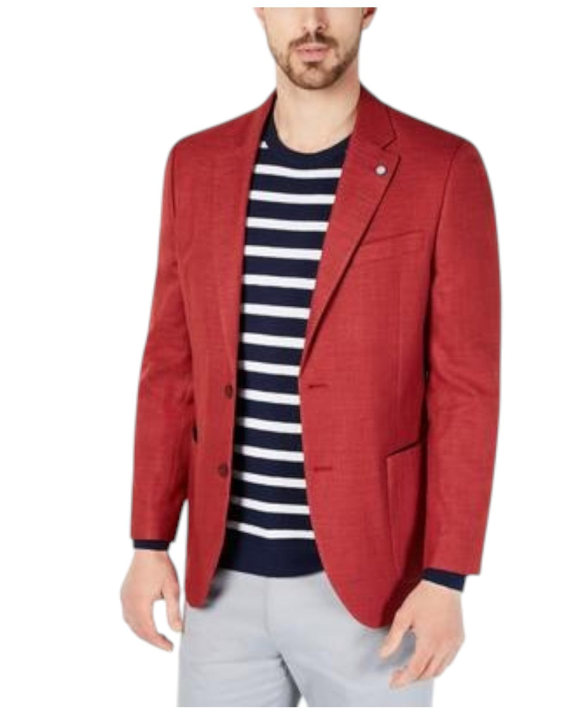 Nautica Mens Modern fit Sport Coat Blazer 44 R Red Solid Stretch