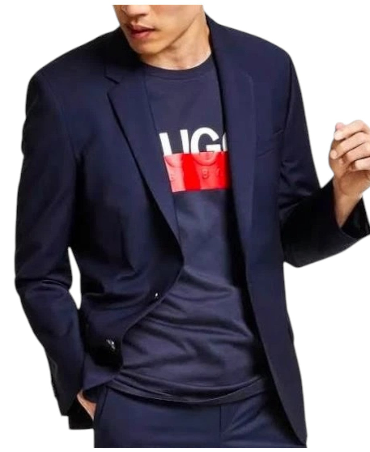 Hugo Boss Mens Slim fit Suit Jacket Blazer 36 R Navy Blue Solid Stretch Wool