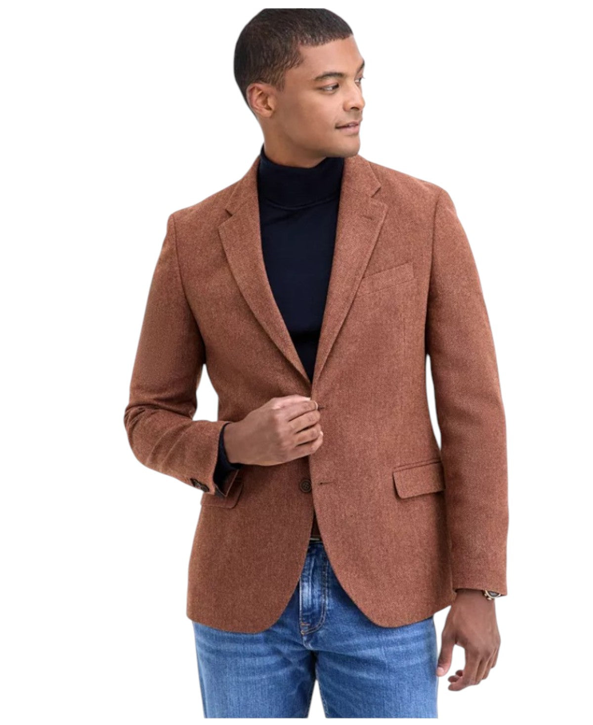 Nautica Mens Modern fit Suit Jacket Blazer 42 R Brown Herringbone Stretch