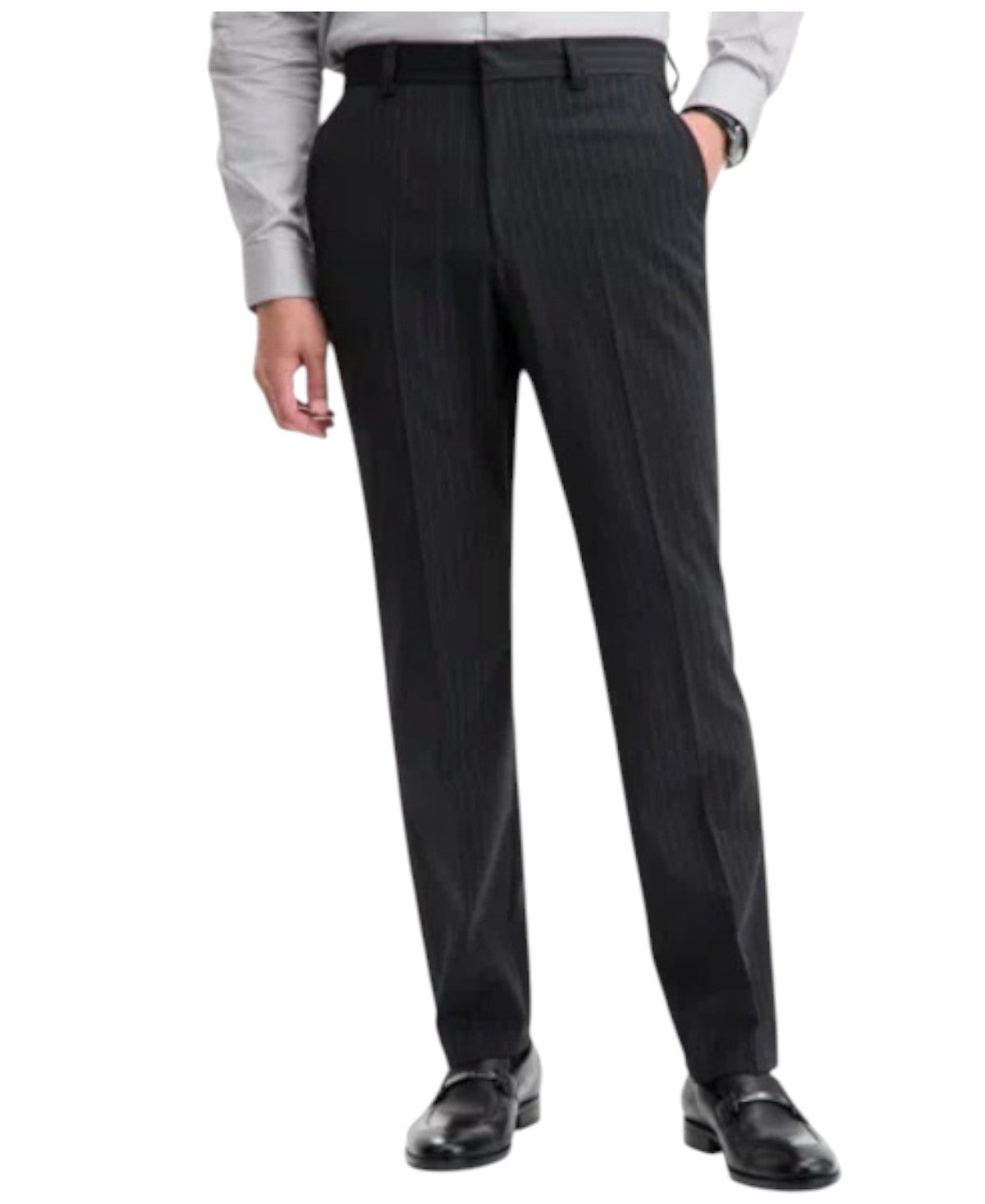 Hugo Boss Mens Modern fit Dress Pants 34 / 32 Charcoal Grey Striped Stretch Wool