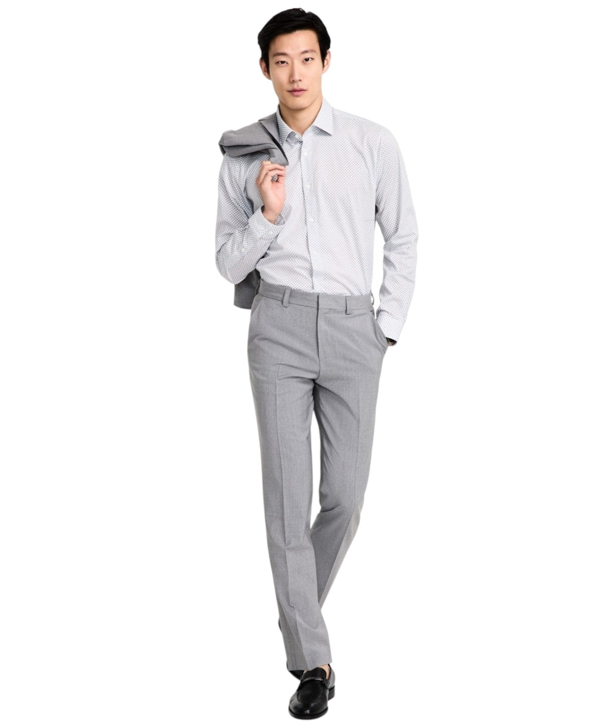 Hugo Boss Mens Modern fit Dress Pants 36 / 32 Light Grey Solid Stretch Wool