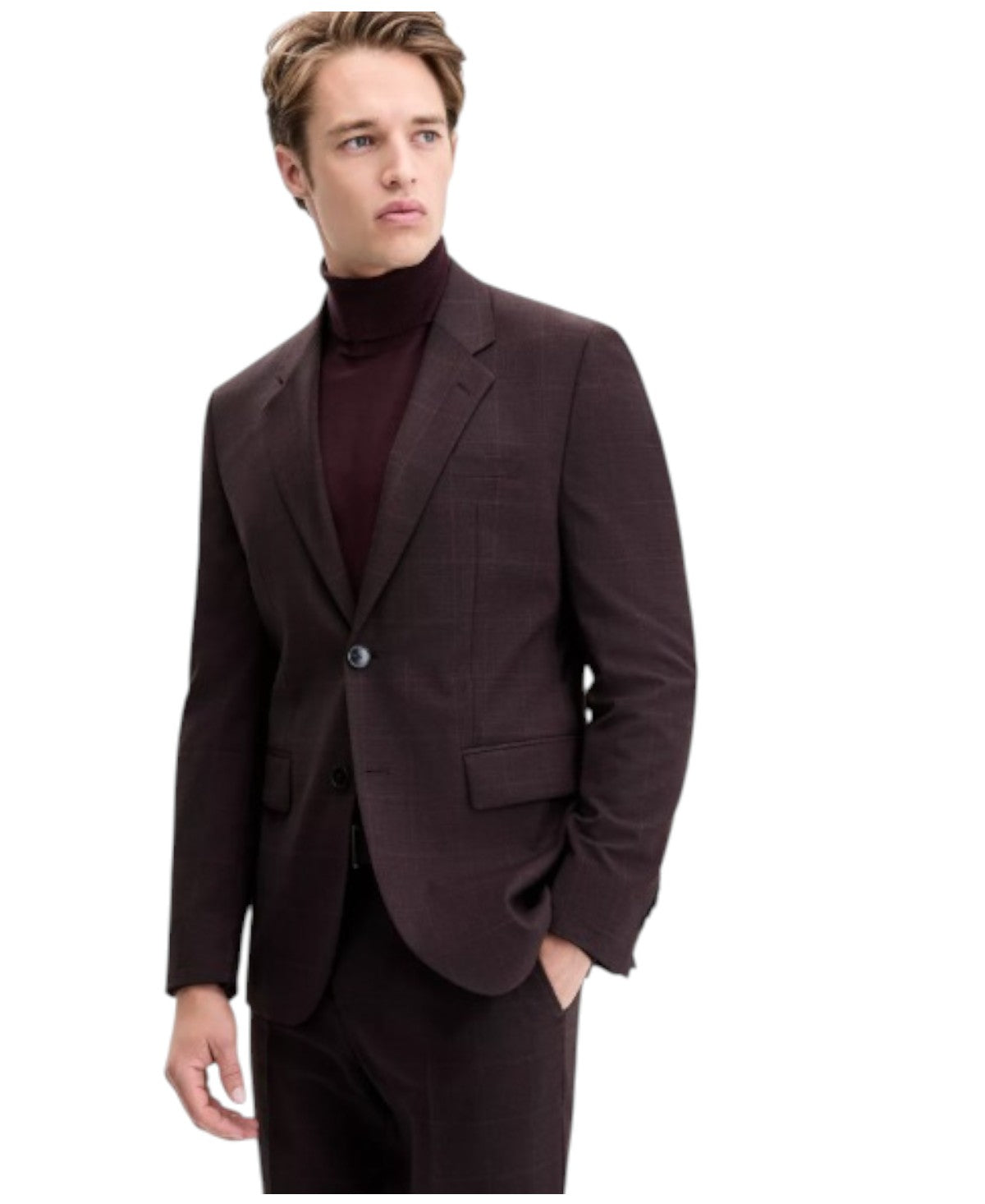 Hugo Boss Mens Modern fit Suit Jacket Blazer 44 L Burgundy Red Plaid