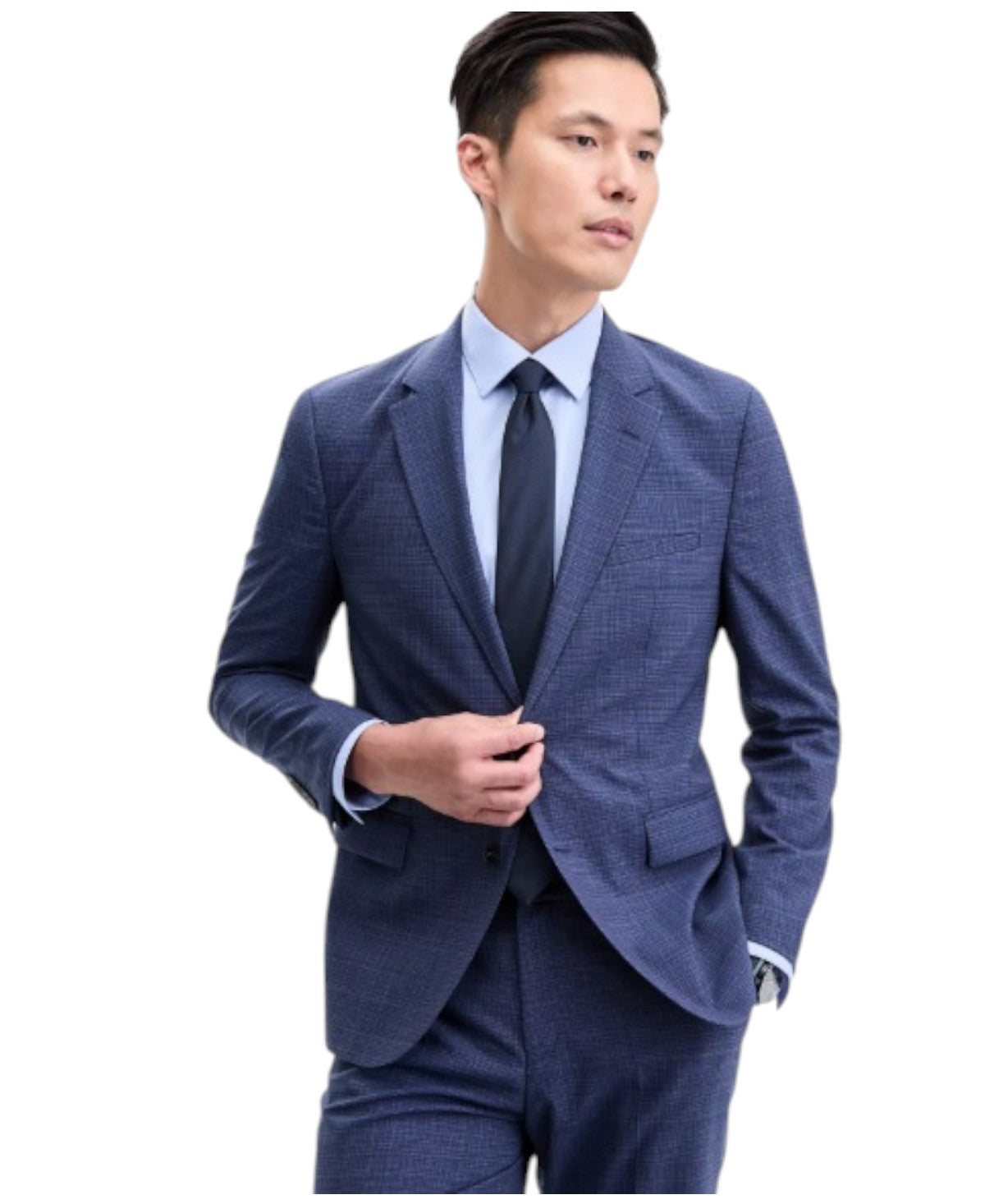 Hugo Boss Mens Modern fit Suit Jacket Blazer 48 R Navy Blue Plaid Stretch