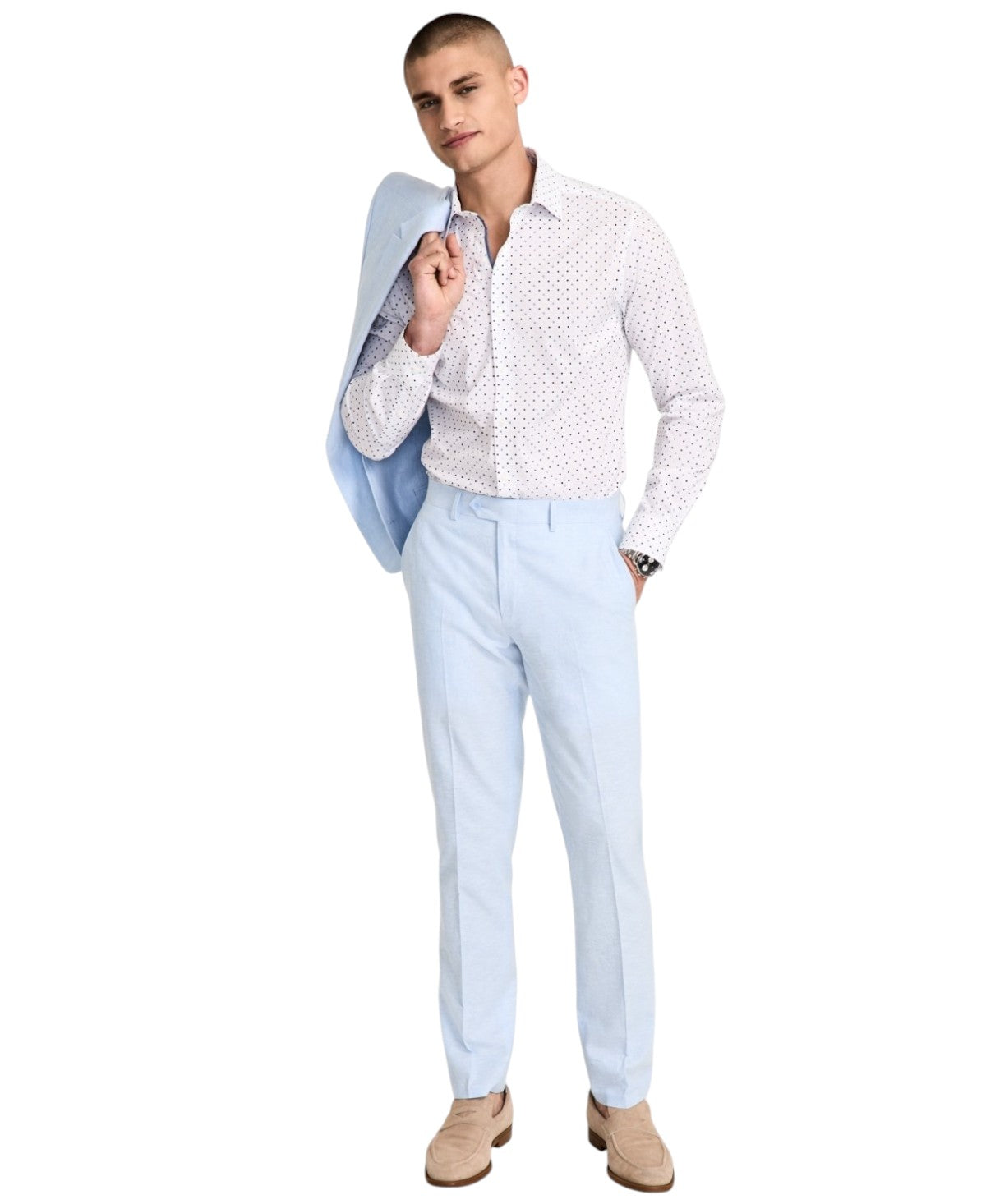 Bar Iii Mens Slim fit Dress Pants 30 / 30 Light Blue Solid Stretch Linen