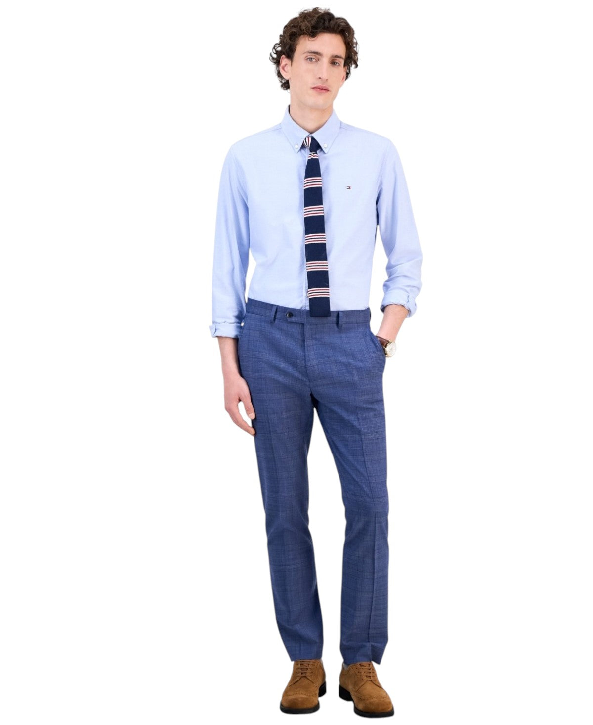 Tommy Hilfiger Mens Modern fit Dress Pants 36 / 32 Blue Plaid Stretch Wool