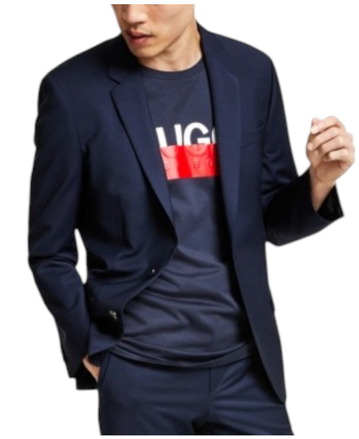 Hugo Boss Mens Slim fit Suit Jacket Blazer 36 S Navy Blue Solid Stretch Wool
